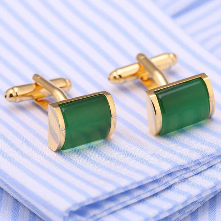 Boutons de manchette romantiques en or et opale émeraude pour homme
