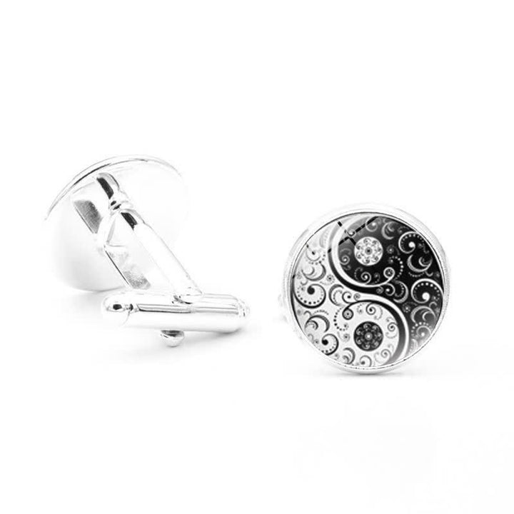 Boutons de manchette en forme de dôme en verre noir et blanc Yin Yang pour hommes - image 2