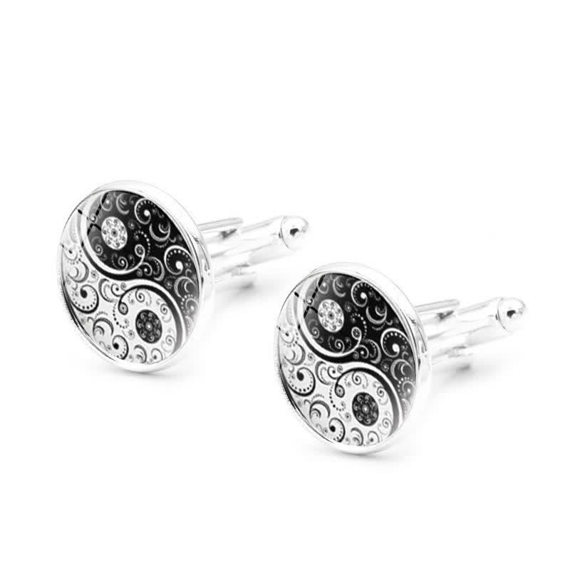 Boutons de manchette en forme de dôme en verre noir et blanc Yin Yang pour hommes - image 3