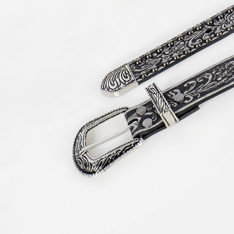 Ceinture en cuir cloutée à motif floral gravé punk pour femme