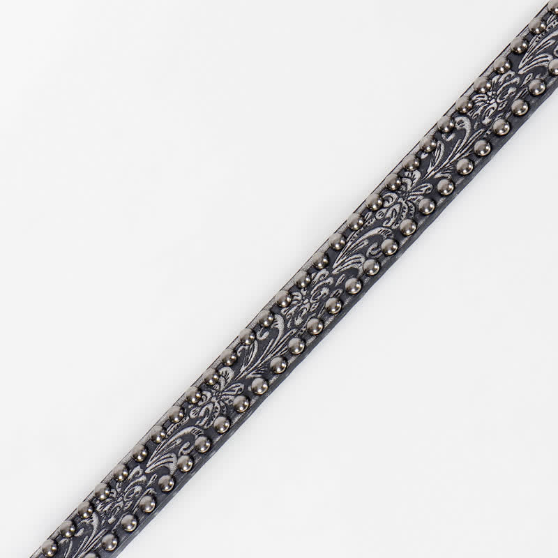 Ceinture en cuir cloutée à motif floral gravé punk pour femme
