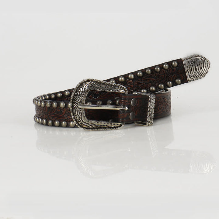 Ceinture en cuir cloutée à motif floral gravé punk pour femme