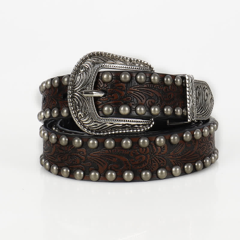 Ceinture en cuir cloutée à motif floral gravé punk pour femme
