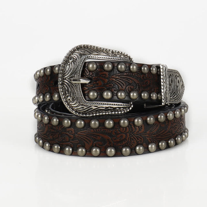 Ceinture en cuir cloutée à motif floral gravé punk pour femme