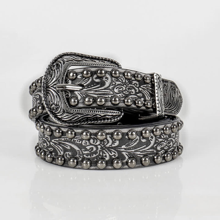 Ceinture en cuir cloutée à motif floral gravé punk pour femme