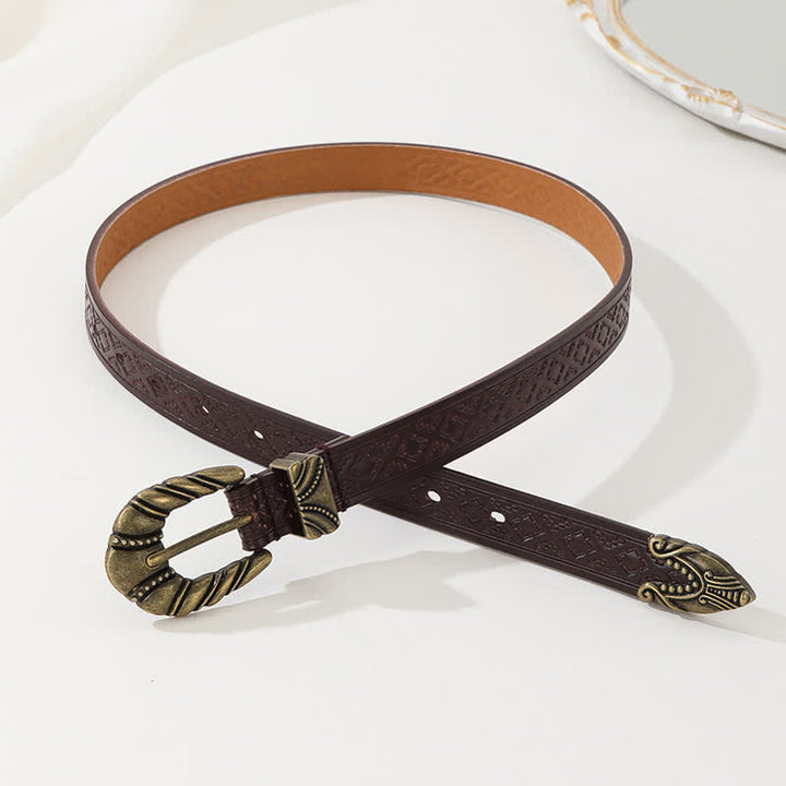 Ceinture en cuir café gaufré à losanges pour femme