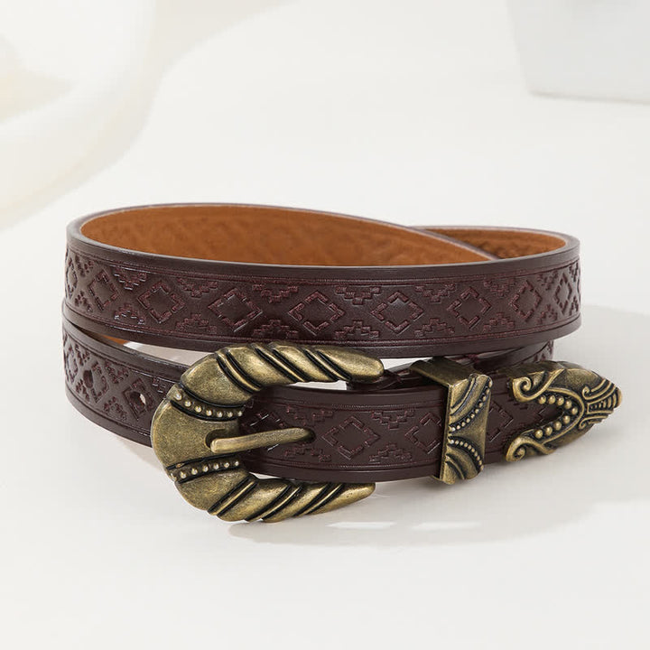 Ceinture en cuir café gaufré à losanges pour femme