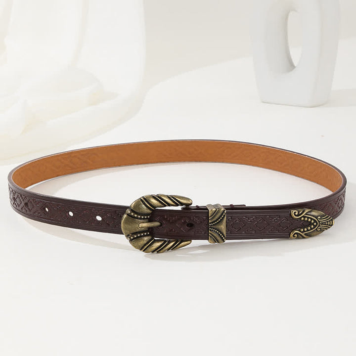 Ceinture en cuir café gaufré à losanges pour femme