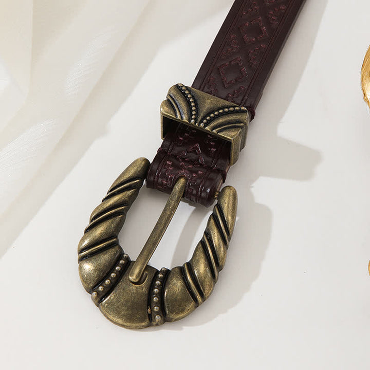 Ceinture en cuir café gaufré à losanges pour femme