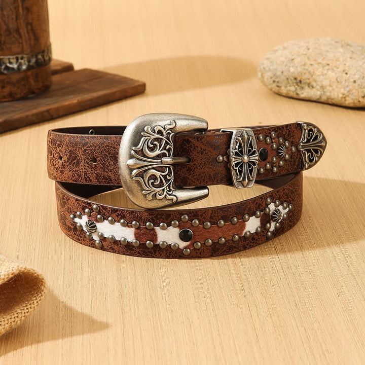 Ceinture en cuir avec épissure de fourrure imitée rétro pour femme