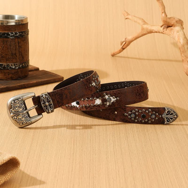 Ceinture en cuir avec épissure de fourrure imitée rétro pour femme
