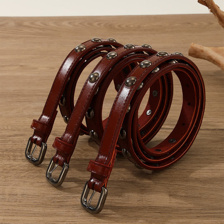 Ceinture ronde en cuir cloutée style punk rock pour femme