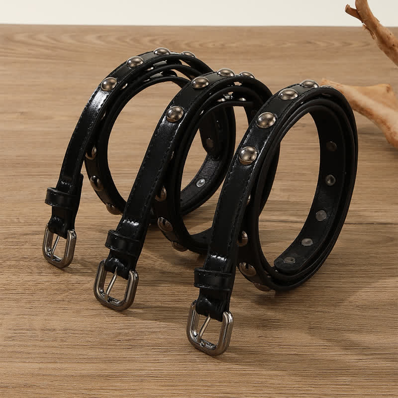 Ceinture ronde en cuir cloutée style punk rock pour femme