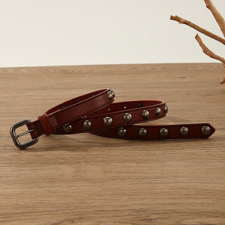 Ceinture ronde en cuir cloutée style punk rock pour femme