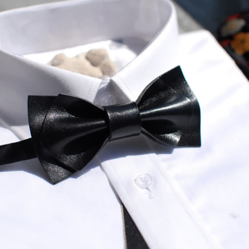 Nœud papillon en cuir tanné brillant à double épaisseur pour homme