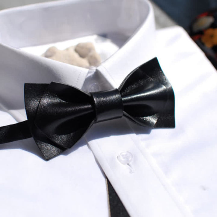 Nœud papillon en cuir tanné brillant à double épaisseur pour homme