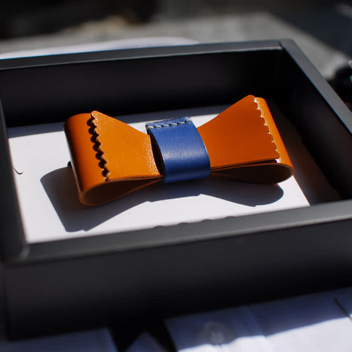 Nœud papillon en cuir tanné à collision de couleurs uniques pour hommes