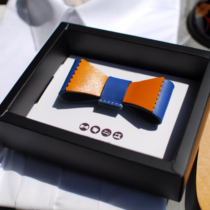 Nœud papillon en cuir tanné à collision de couleurs uniques pour hommes
