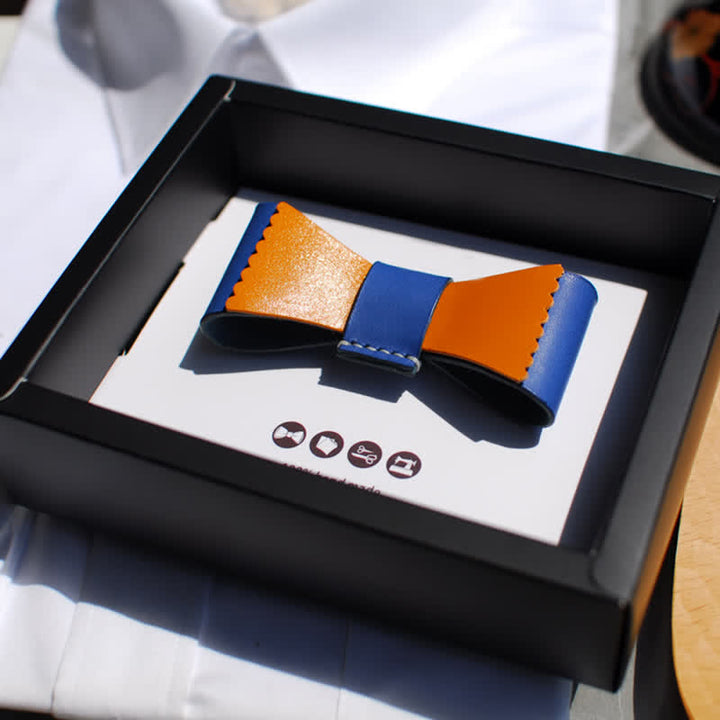 Nœud papillon en cuir tanné à collision de couleurs uniques pour hommes