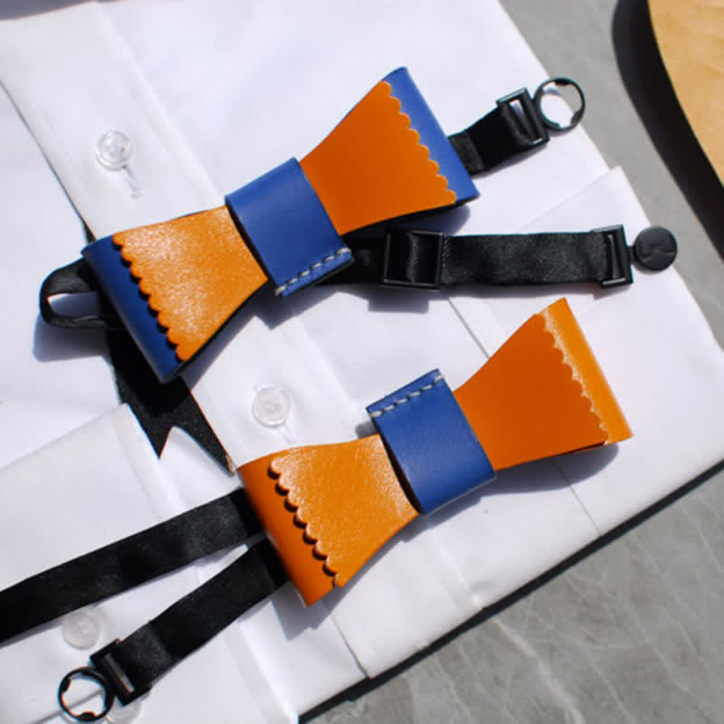 Nœud papillon en cuir tanné à collision de couleurs uniques pour hommes
