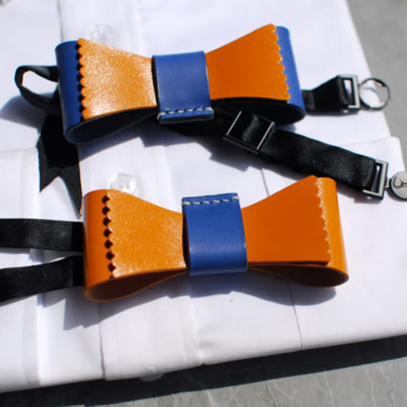 Nœud papillon en cuir tanné à collision de couleurs uniques pour hommes