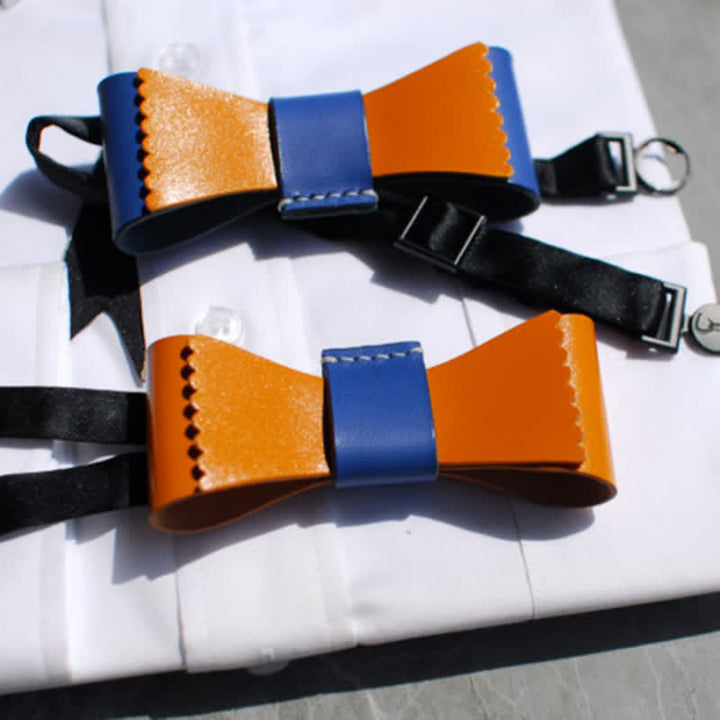 Nœud papillon en cuir tanné à collision de couleurs uniques pour hommes