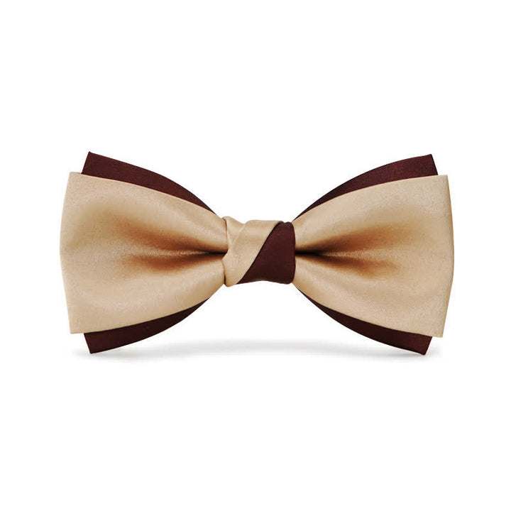 Nœud papillon double épaisseur marron et champagne de luxe pour homme