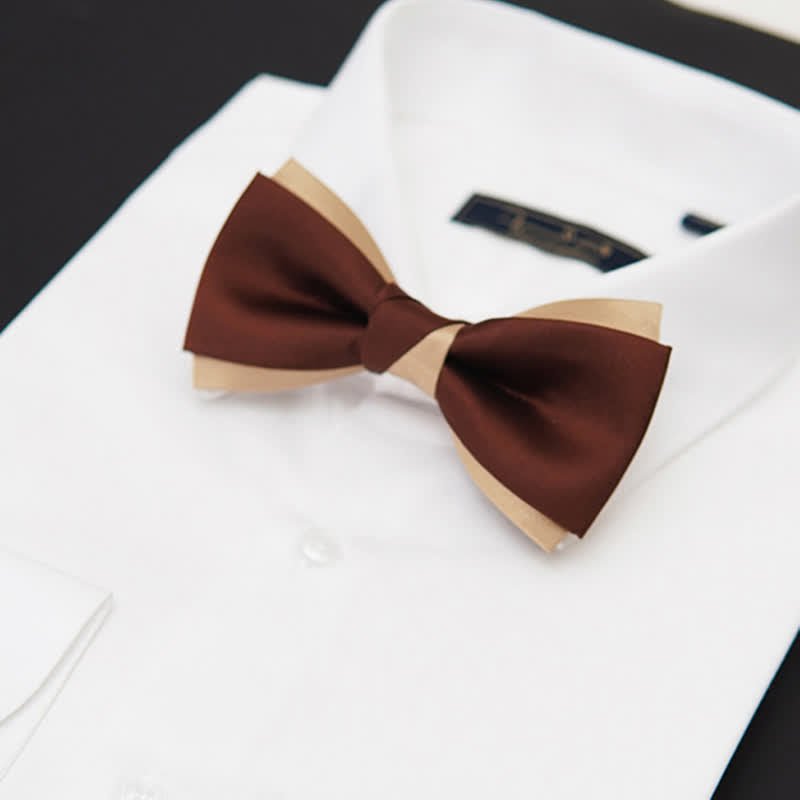 Nœud papillon double épaisseur marron et champagne de luxe pour homme