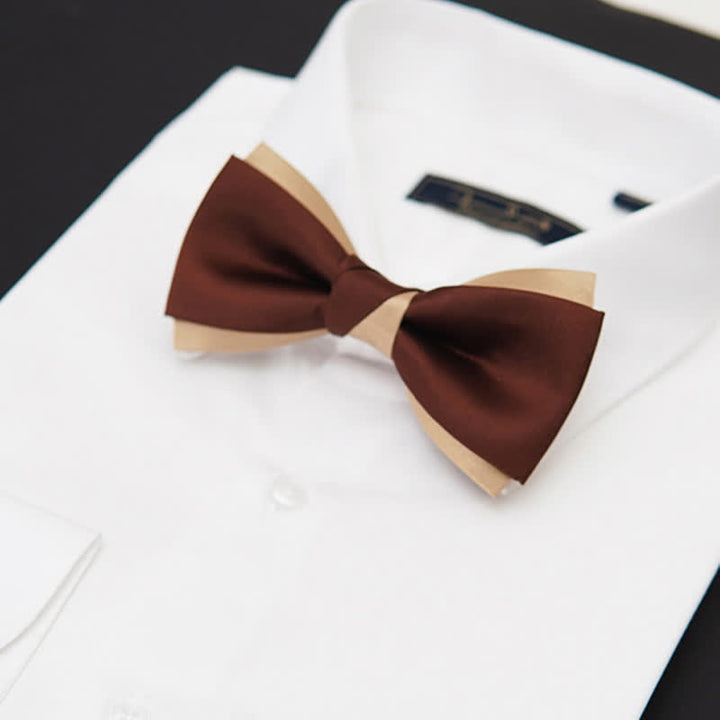 Nœud papillon double épaisseur marron et champagne de luxe pour homme