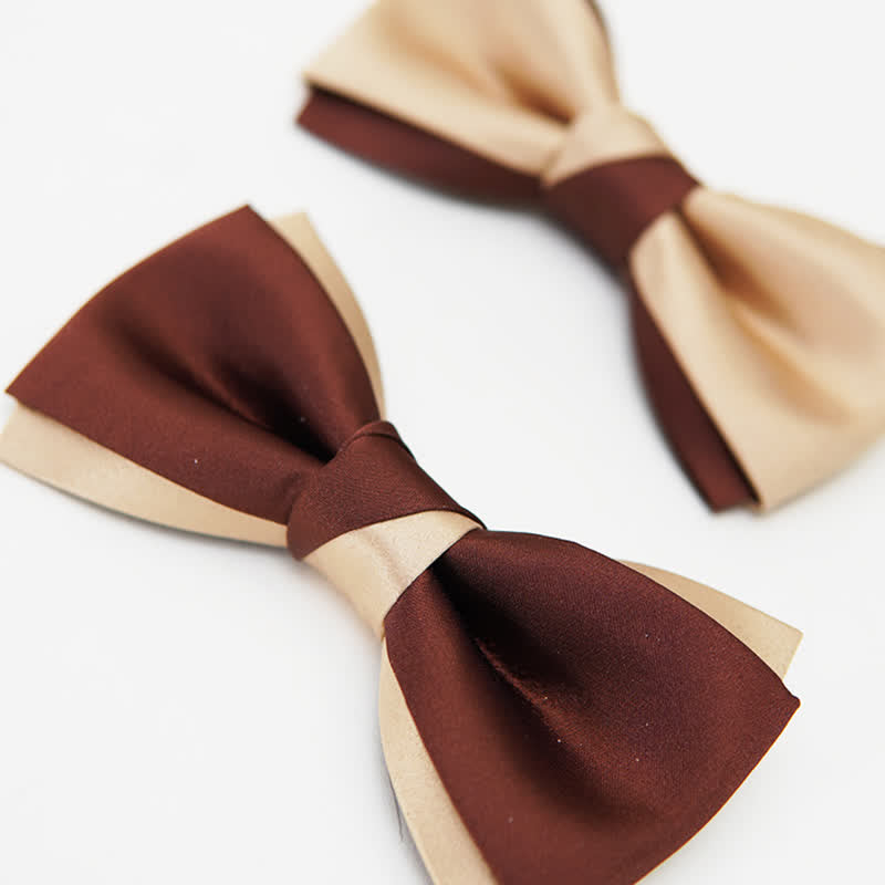 Nœud papillon double épaisseur marron et champagne de luxe pour homme