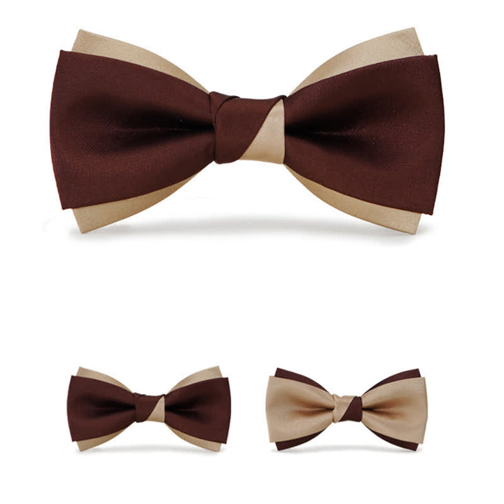Nœud papillon double épaisseur marron et champagne de luxe pour homme