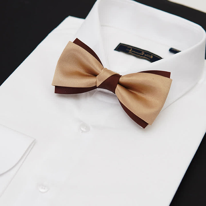 Nœud papillon double épaisseur marron et champagne de luxe pour homme
