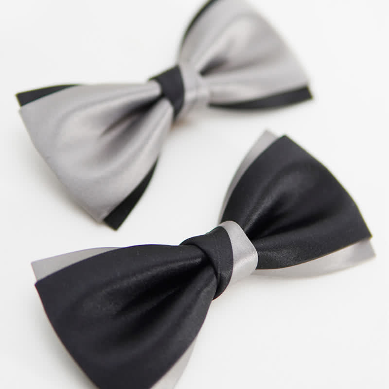 Nœud papillon double épaisseur noir et argent moderne pour homme