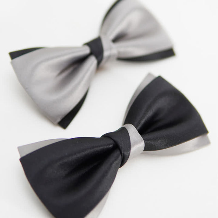 Nœud papillon double épaisseur noir et argent moderne pour homme