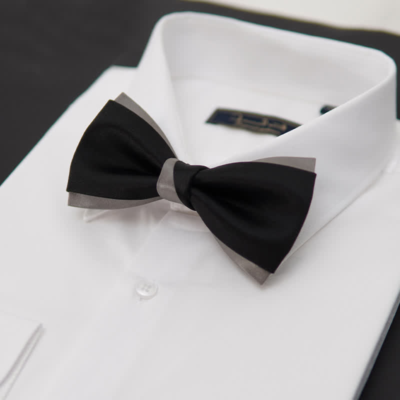 Nœud papillon double épaisseur noir et argent moderne pour homme