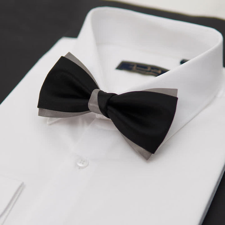 Nœud papillon double épaisseur noir et argent moderne pour homme