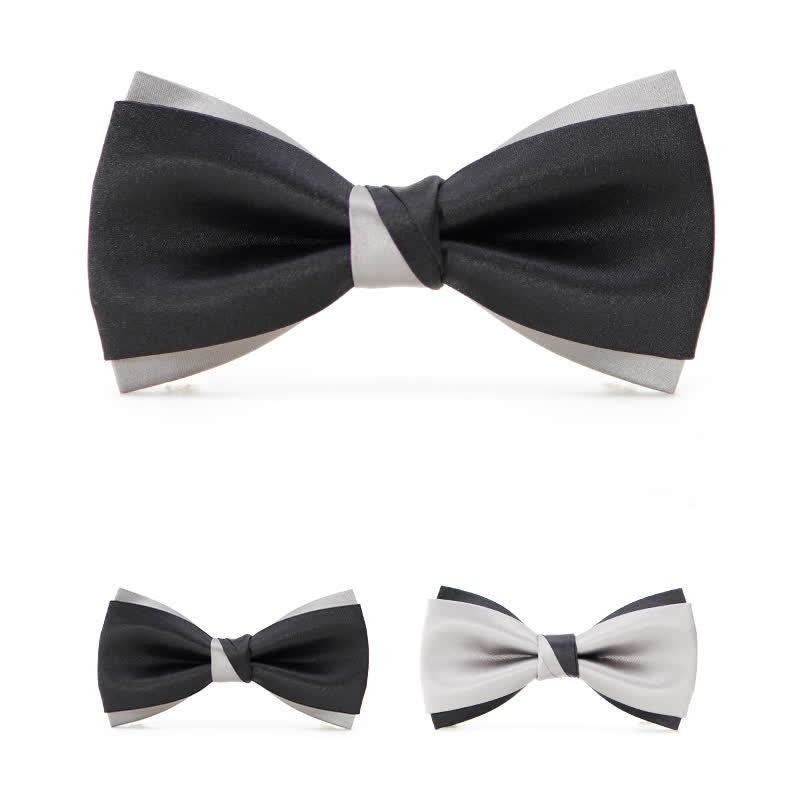 Nœud papillon double épaisseur noir et argent moderne pour homme