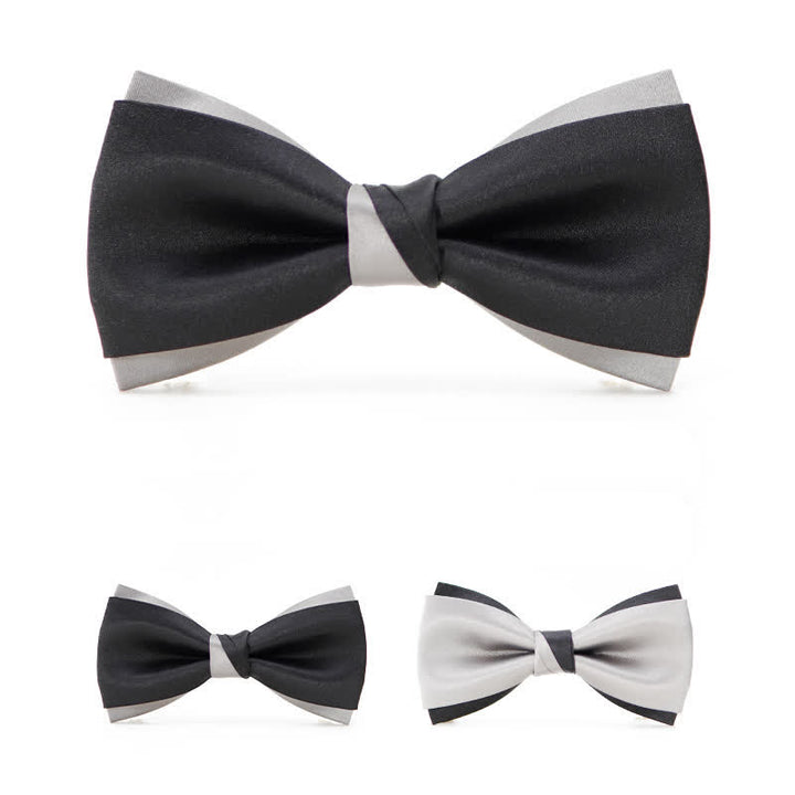 Nœud papillon double épaisseur noir et argent moderne pour homme