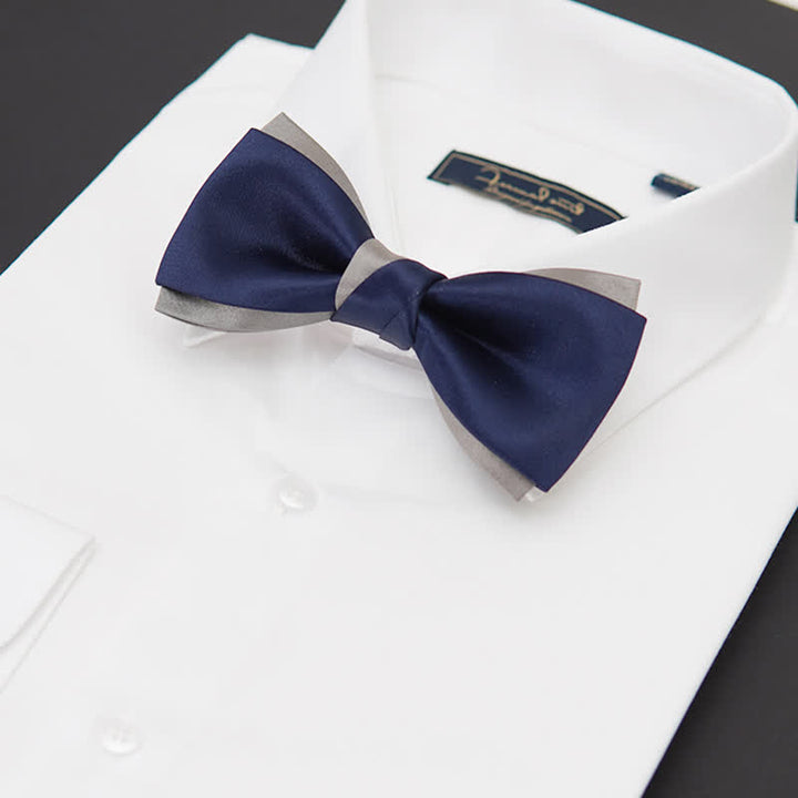 Noeud papillon double épaisseur bleu marine et argent pour homme