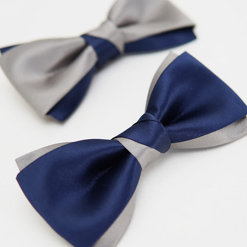 Noeud papillon double épaisseur bleu marine et argent pour homme