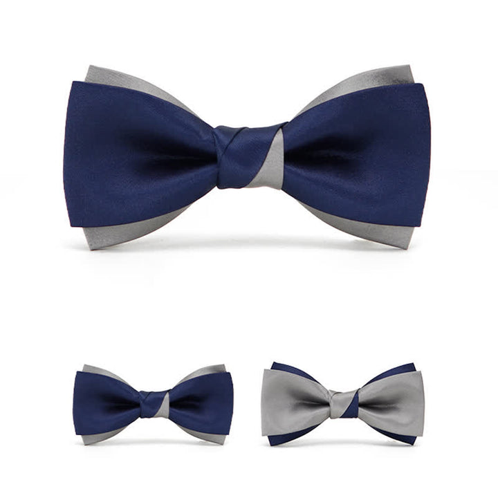 Noeud papillon double épaisseur bleu marine et argent pour homme