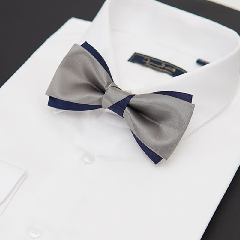 Noeud papillon double épaisseur bleu marine et argent pour homme