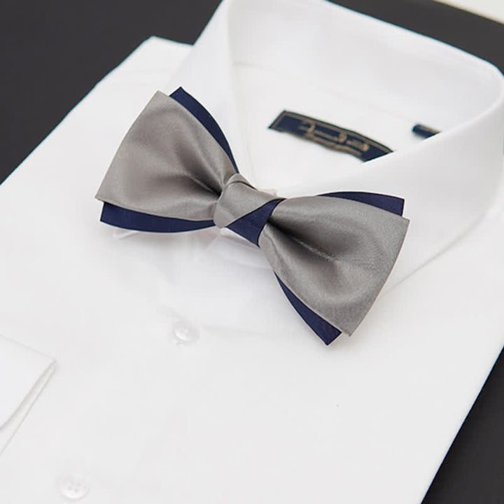 Noeud papillon double épaisseur bleu marine et argent pour homme