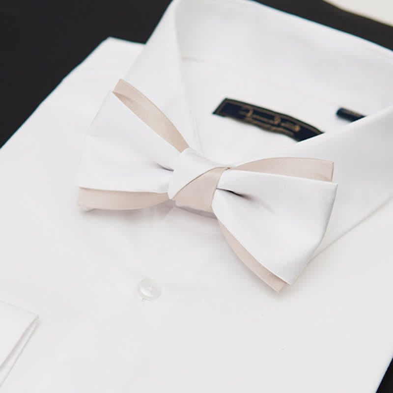 Nœud papillon double épaisseur rose pâle et blanc pour homme
