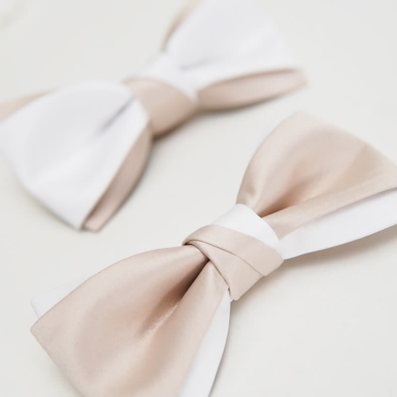 Nœud papillon double épaisseur rose pâle et blanc pour homme
