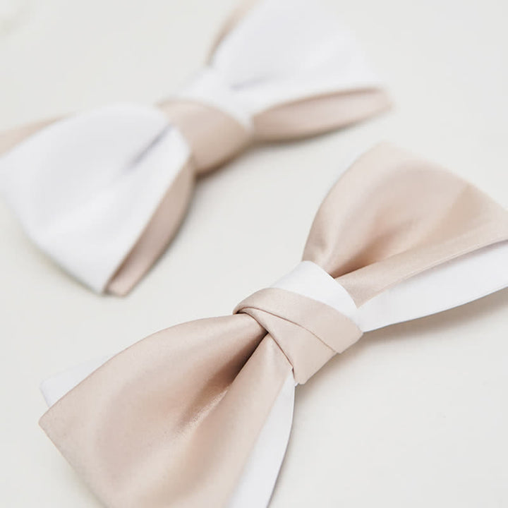 Nœud papillon double épaisseur rose pâle et blanc pour homme