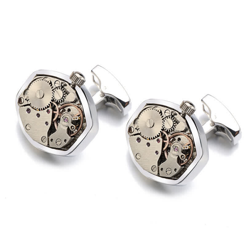 Boutons de manchette Steampunk pour hommes avec mouvement de montre cool