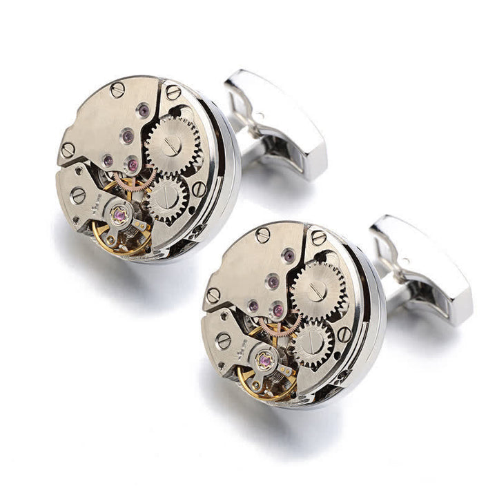Boutons de manchette Steampunk pour hommes avec mouvement de montre cool - Argent - image 0