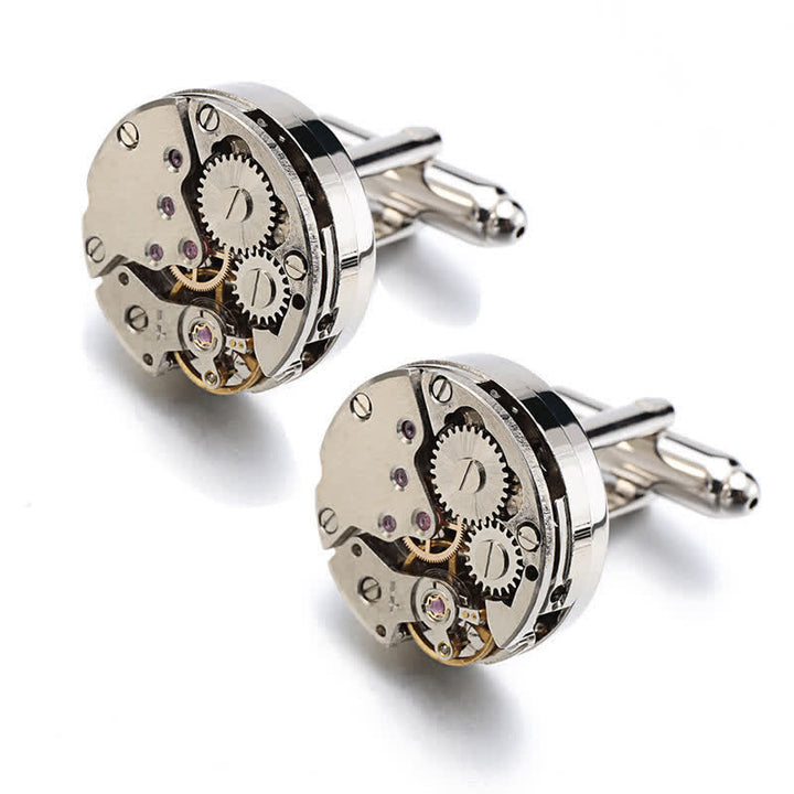 Boutons de manchette Steampunk pour hommes avec mouvement de montre cool