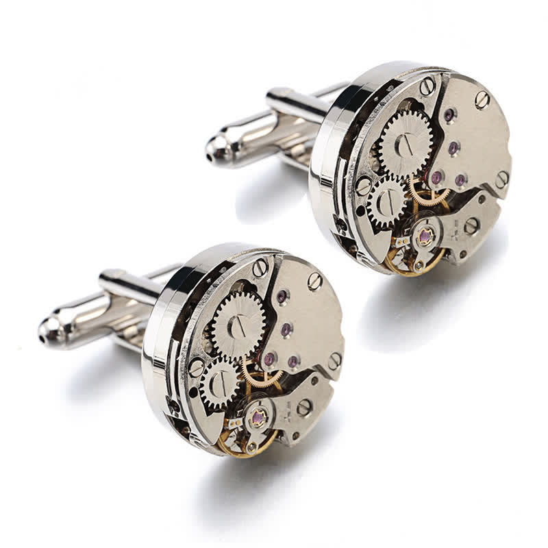Boutons de manchette Steampunk pour hommes avec mouvement de montre cool